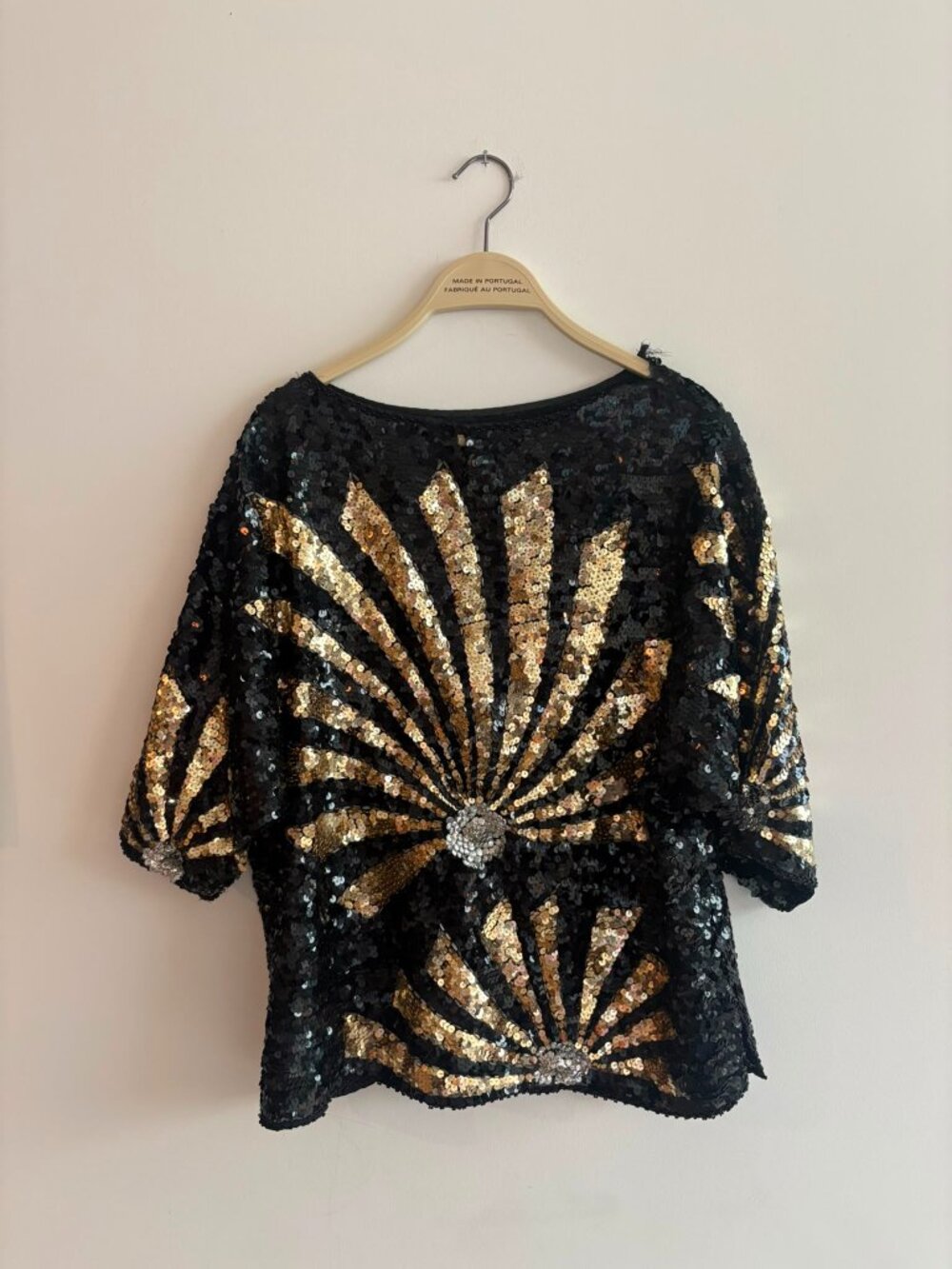 Vintage Black & Gold Sequin Art Deco Top | Statement Party Blouse
